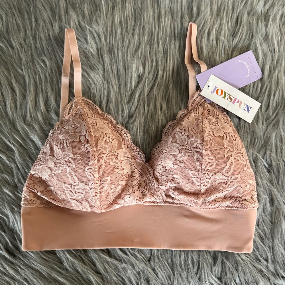 Joyspun Wireless Floral Lace Bralette Womens Size Medium Pink Wirefree Bra